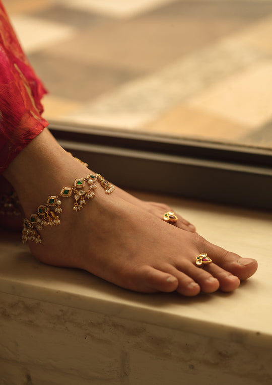Multicolored Bridal 'Tukra' Anklets (Pair)