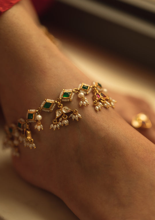 Multicolored Bridal 'Tukra' Anklets (Pair)