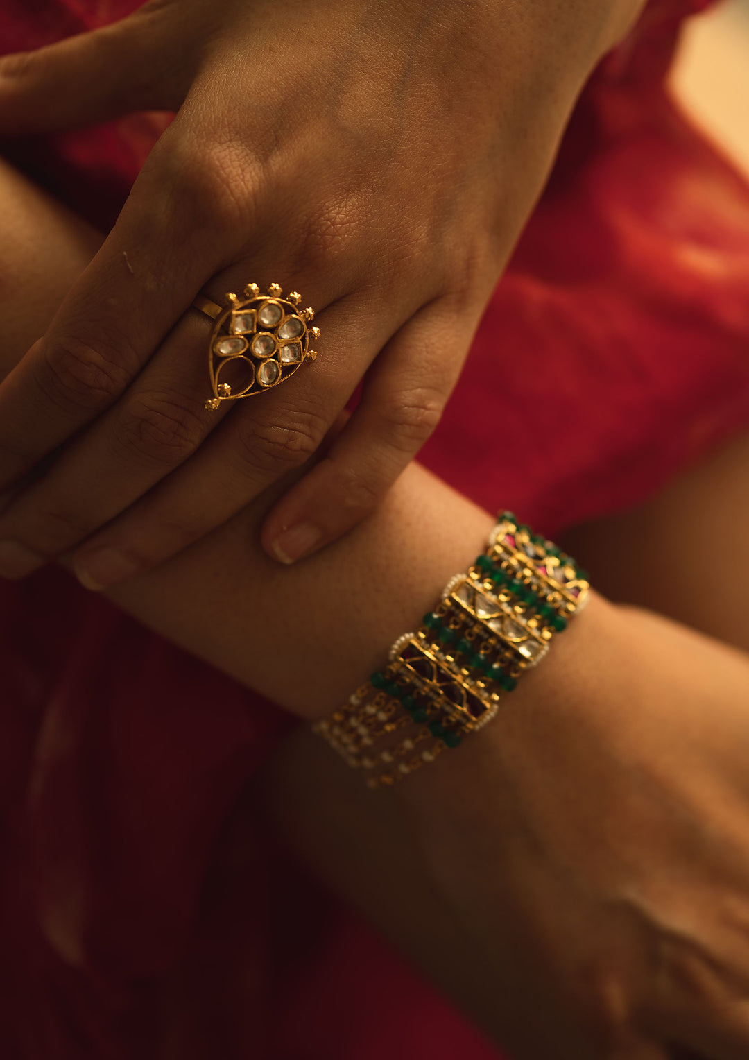 Tear Drop Kundan 'Tukra' Adjustable Ring