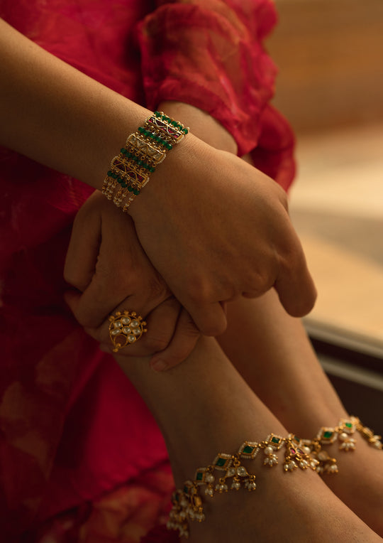 Multicolored Bridal 'Tukra' Anklets (Pair)