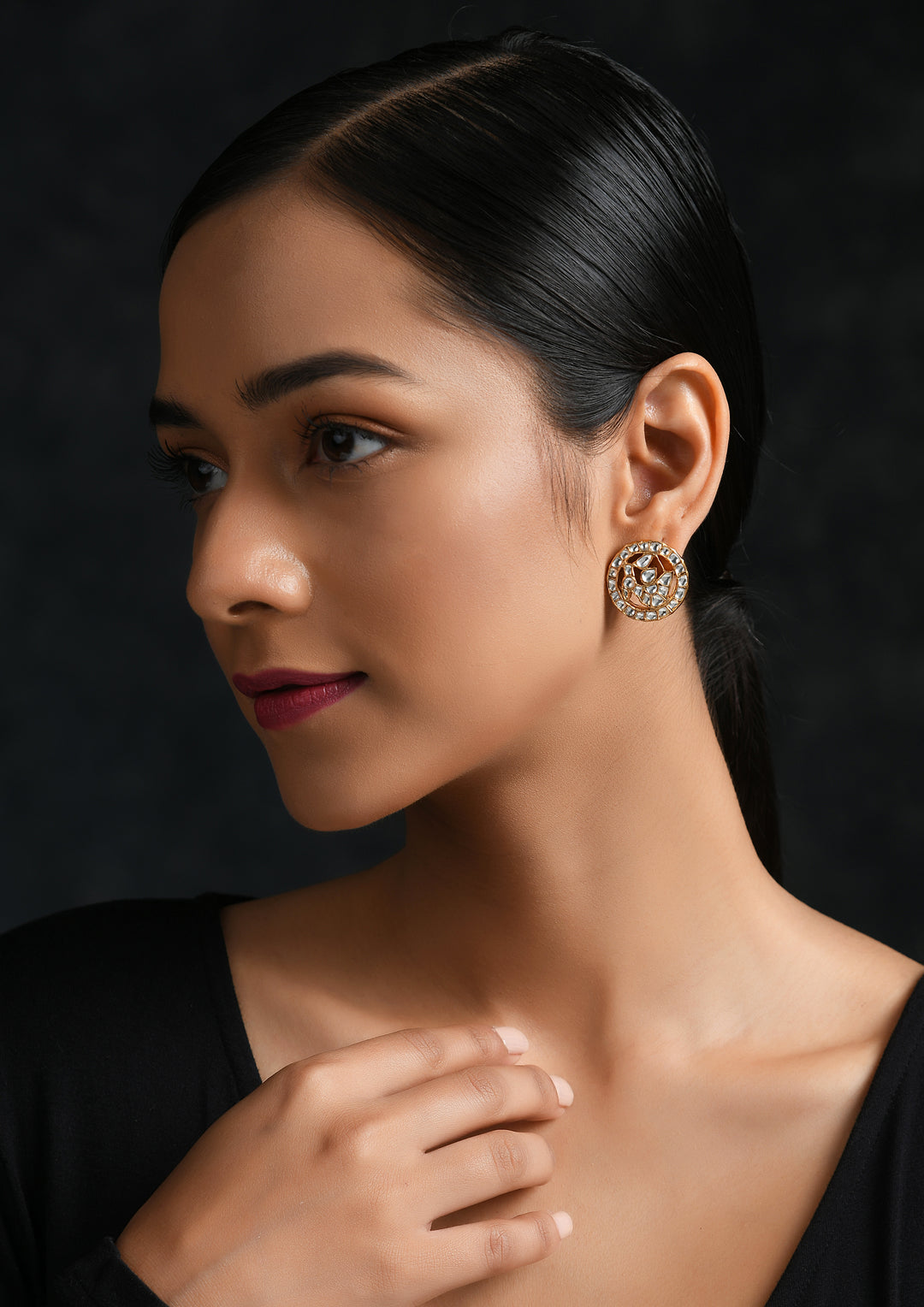 Small Kundan Rooster Studs in Semi Precious Polki
