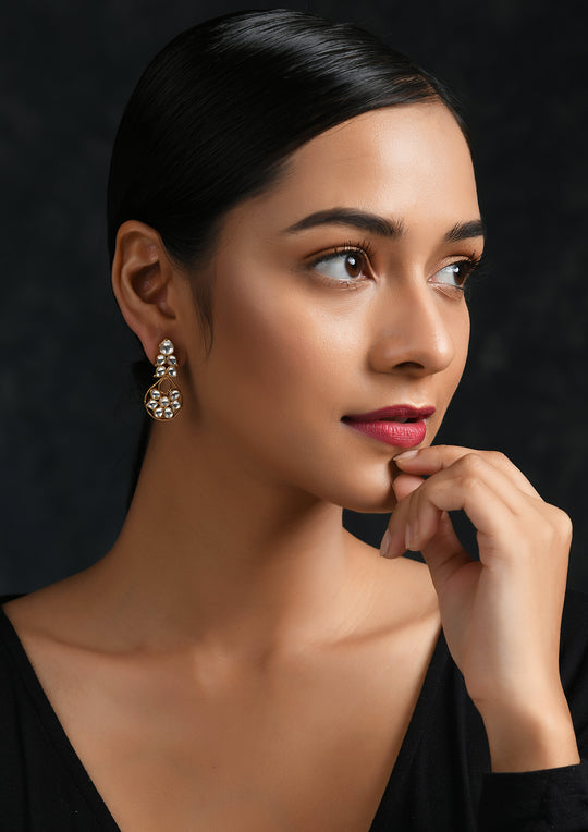 Classic Polki Cockatail Earrings With Gold Plating