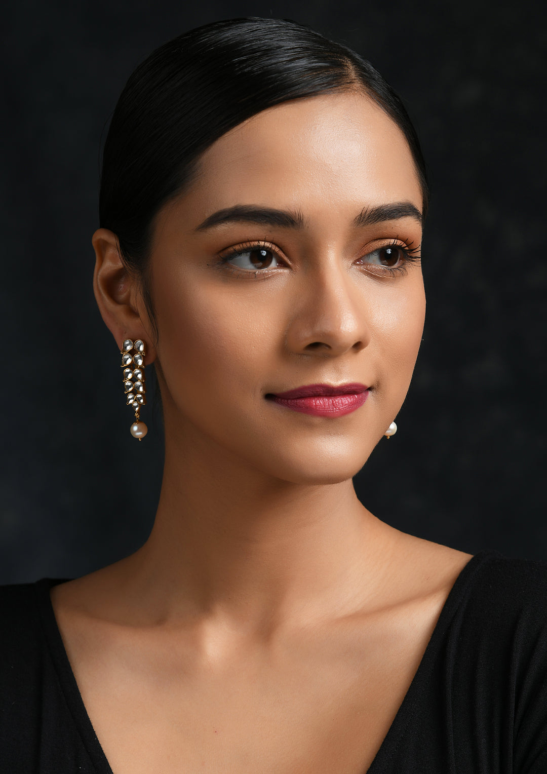 Moonrise' Gold Plated Cocktail Earrings With Pearl Drops And Polki Leaves