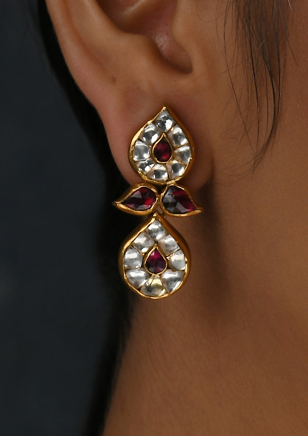 White-Pink Cocktail Earrings With Gold Plating