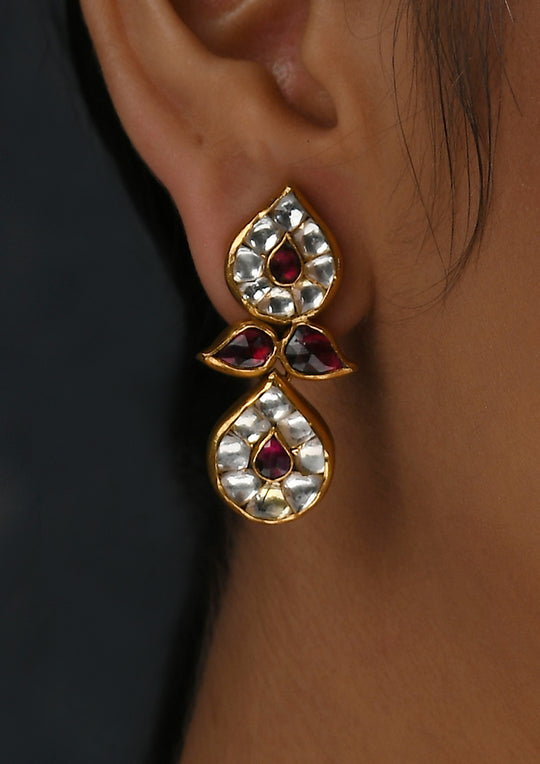 White-Pink Cocktail Earrings With Gold Plating