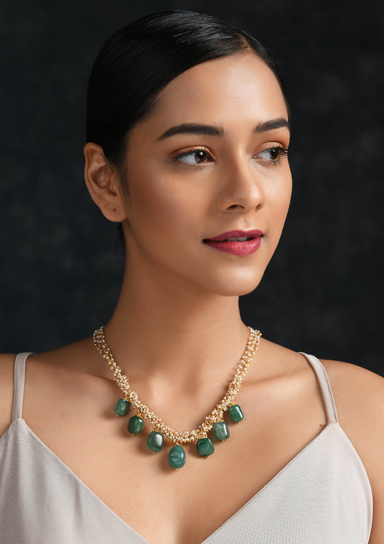 Delicate 'Moti' Guchhi Emerald Necklace