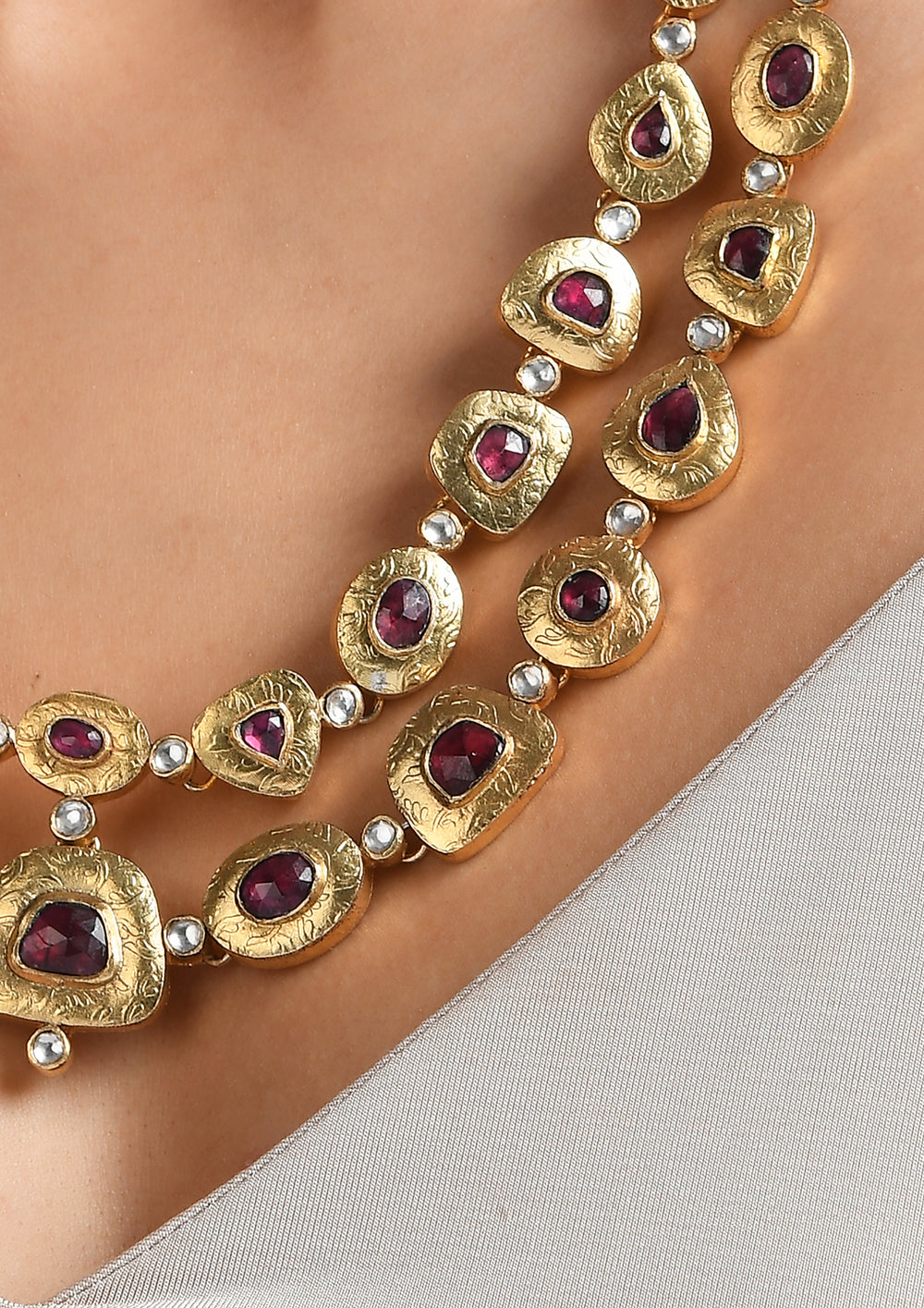 Double Line Chiseled Tourmaline Necklace With Gold Plating