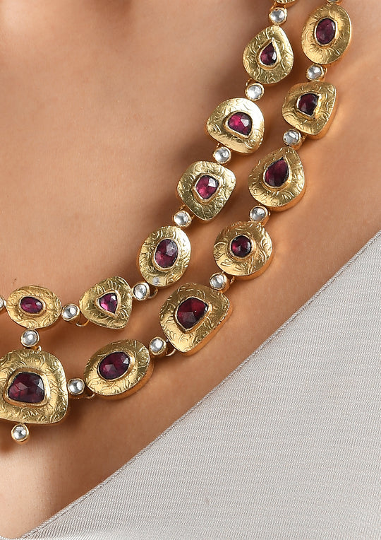 Double Line Chiseled Tourmaline Necklace With Gold Plating