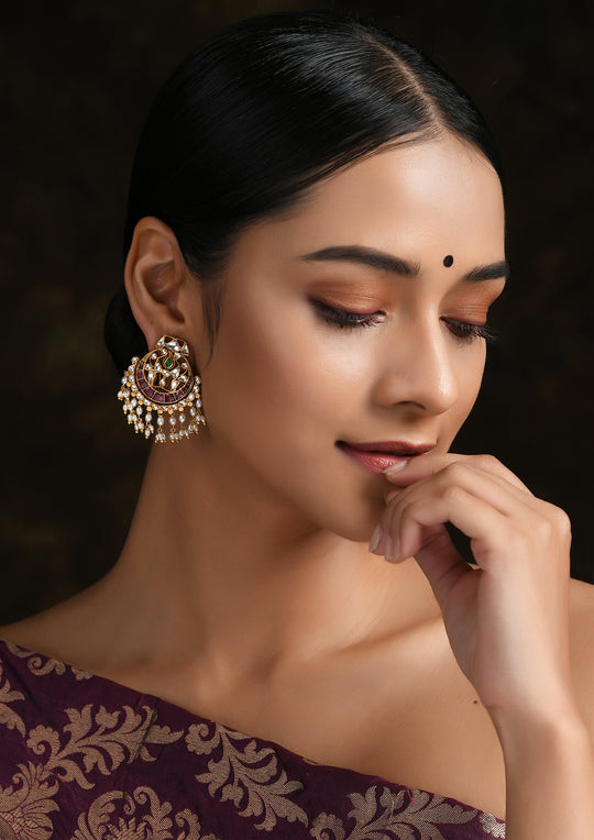 Navmi Multicolored Pankhi Chaandbalis With Pearl Hangings