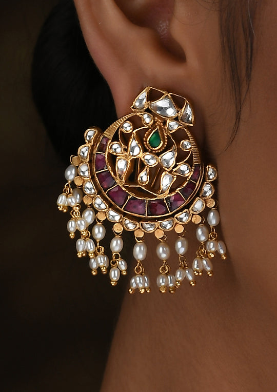 Navmi Multicolored Pankhi Chaandbalis With Pearl Hangings