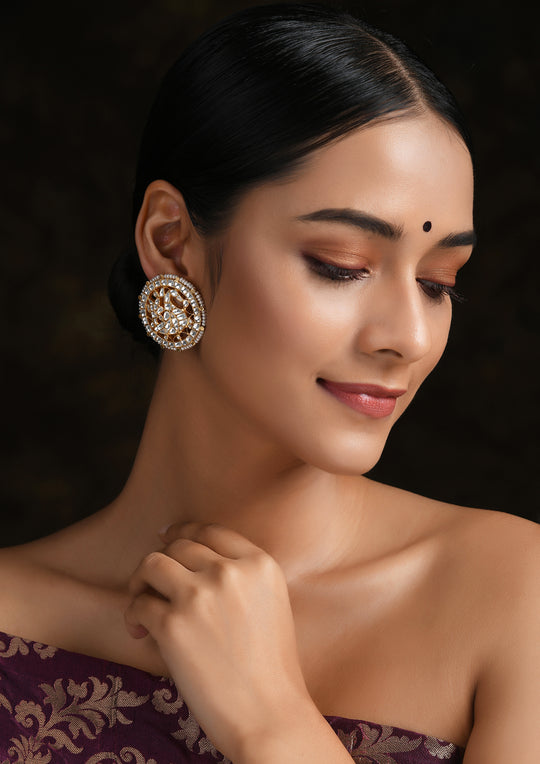 Navmi Big Kundan Rooster Studs With Pearls