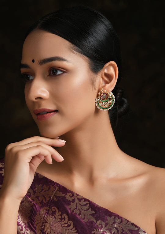 Navmi Multicolored Gold Plated TearDrops Chaandbalis With Pearls