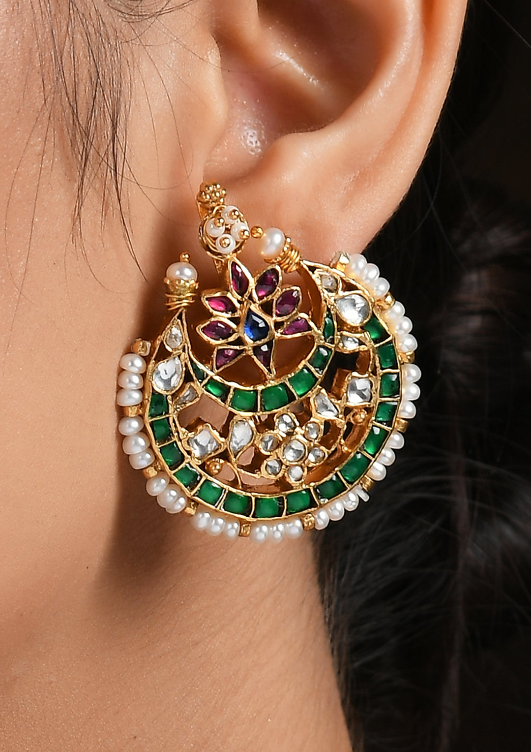Navmi Multicolored Gold Plated TearDrops Chaandbalis With Pearls