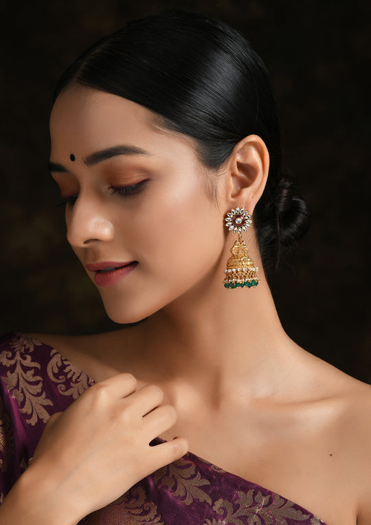 Navmi Gold Plated Chiseled Jhumkis With Polki