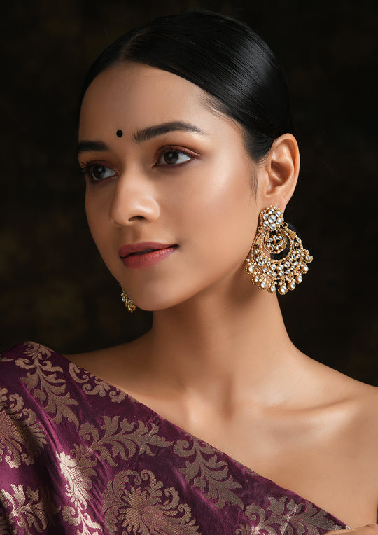 Classic Monochrome Kundan Chaandbalis in Gold Plating