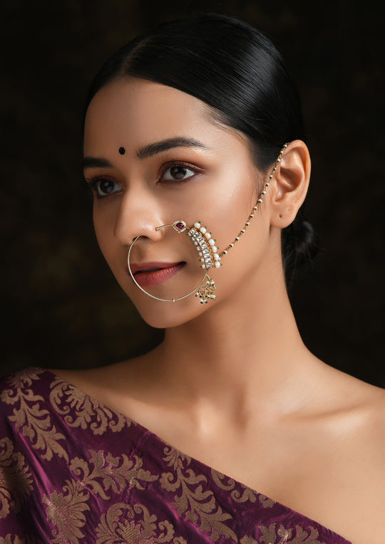 Bridal Kundan Clip-On Nath With Pearls And Polki