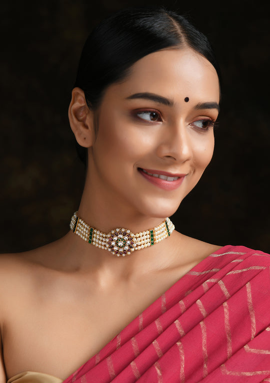 Multicolored Surya Choker With Fresh Water Pearls