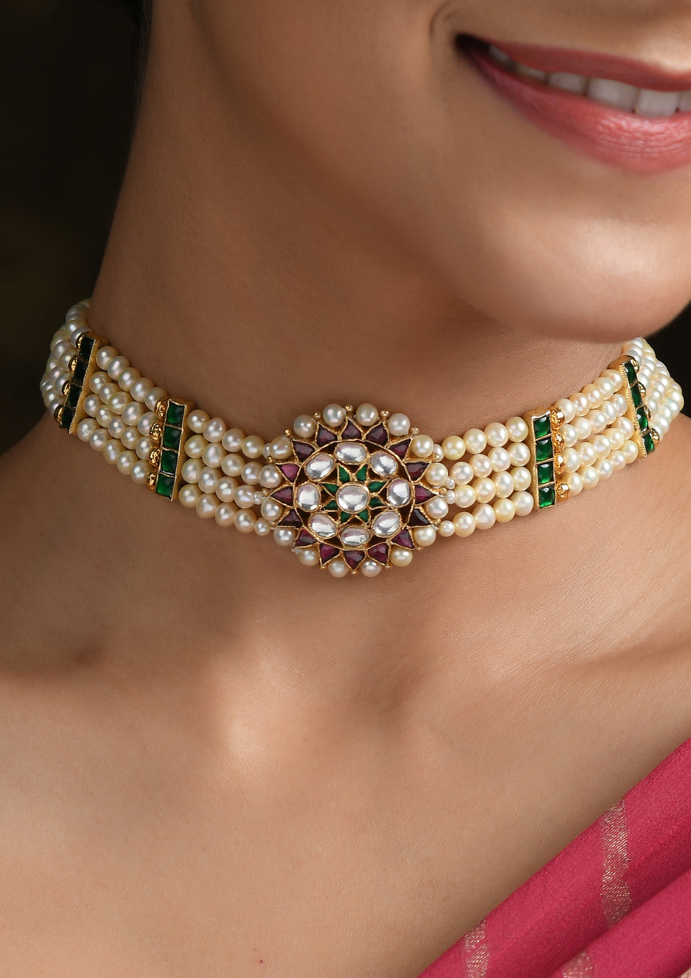 Multicolored Surya Choker With Fresh Water Pearls