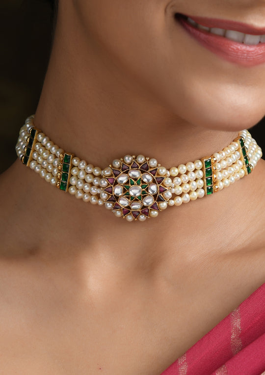 Multicolored Surya Choker With Fresh Water Pearls