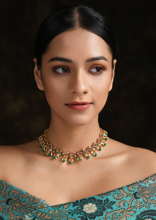 Multicolored Tulip Semi Choker With Gold Plating