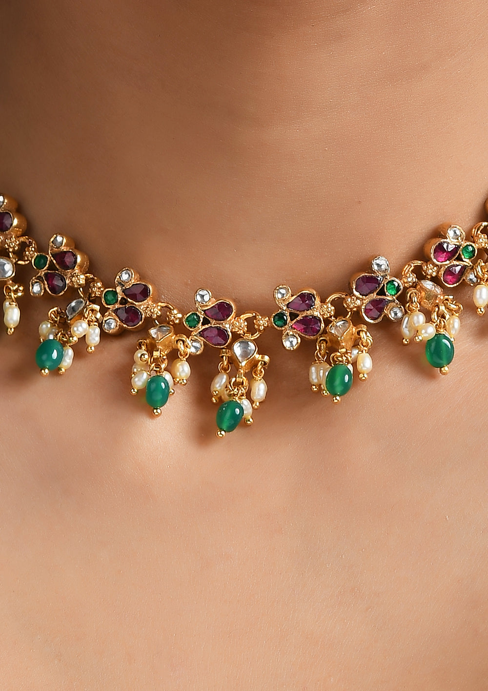 Multicolored Tulip Semi Choker With Gold Plating