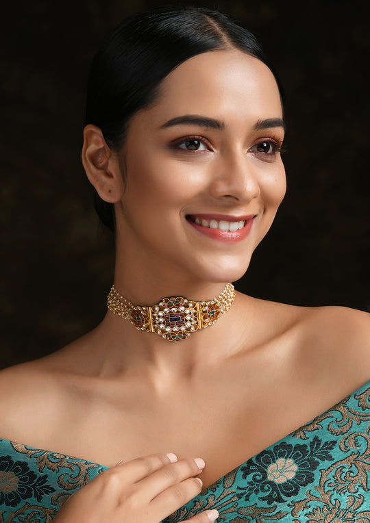Navmi Sunlight Multicolored Choker With Pearl Strings