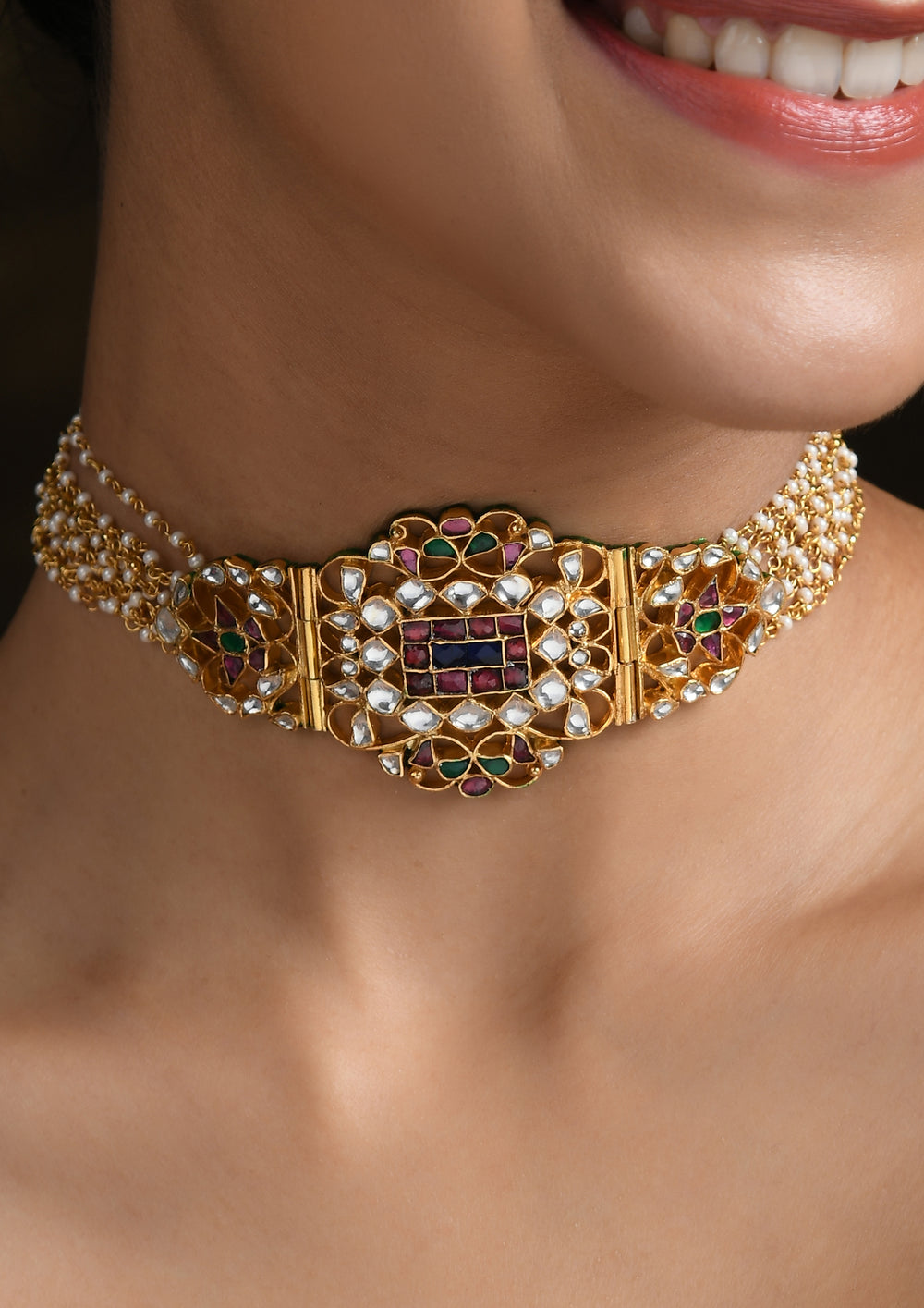 Navmi Sunlight Multicolored Choker With Pearl Strings