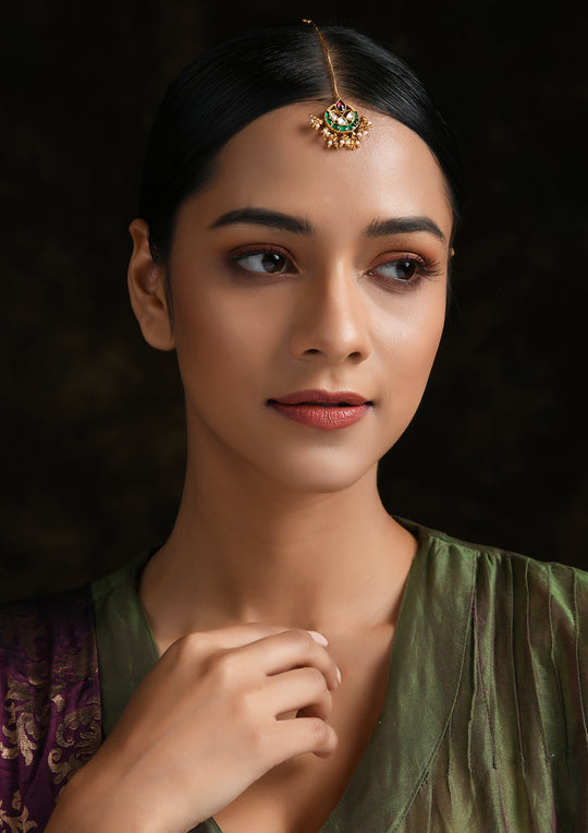 Navmi Small Tear Drop Multicolored Maangtika With Gold Plated String