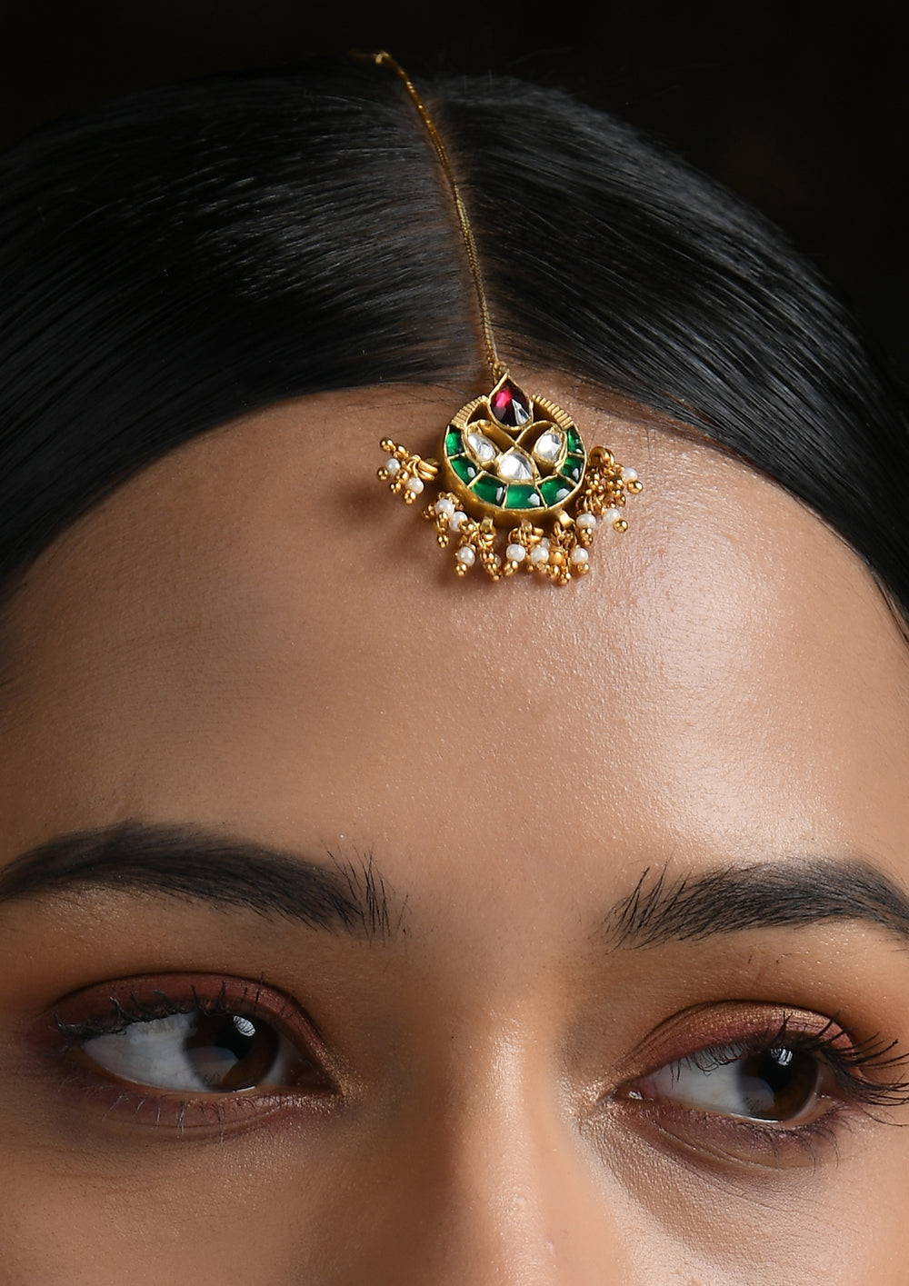 Navmi Small Tear Drop Multicolored Maangtika With Gold Plated String