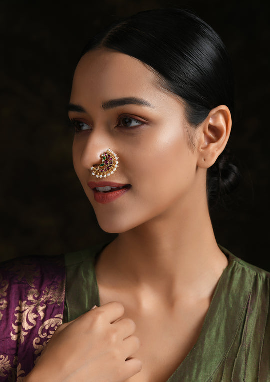 Navmi Big Maharashtrian Style Multicolored Clip-On Nath