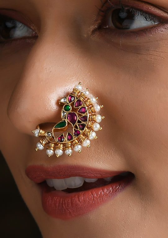 Navmi Big Maharashtrian Style Multicolored Clip-On Nath
