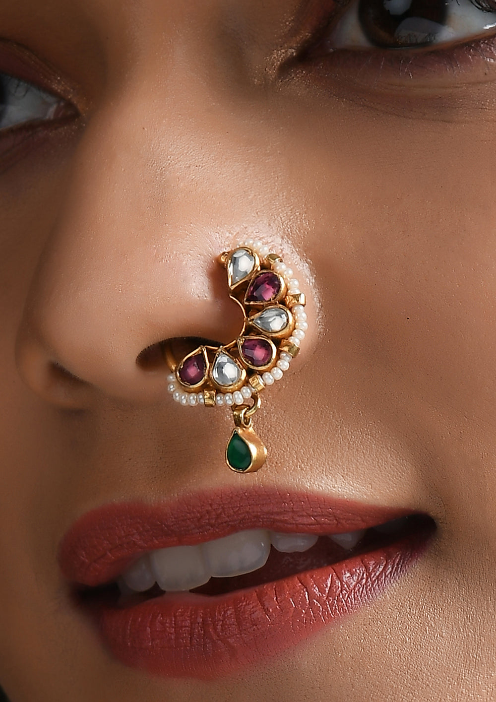 'Navmi' Signature Multicolored Kundan Clip-On Nath