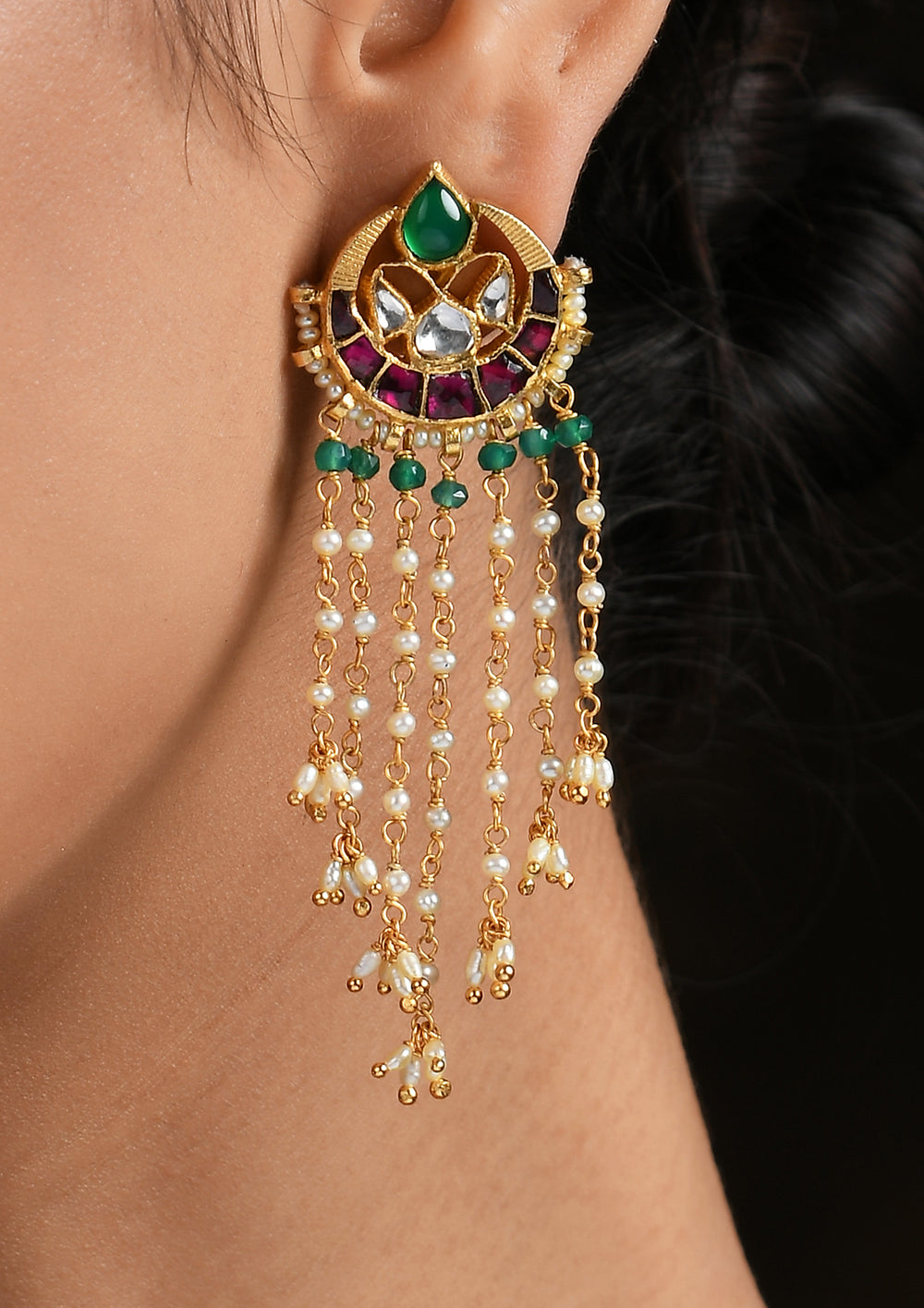 Multicolored Tear Drop Chaandbaalis With Pearls