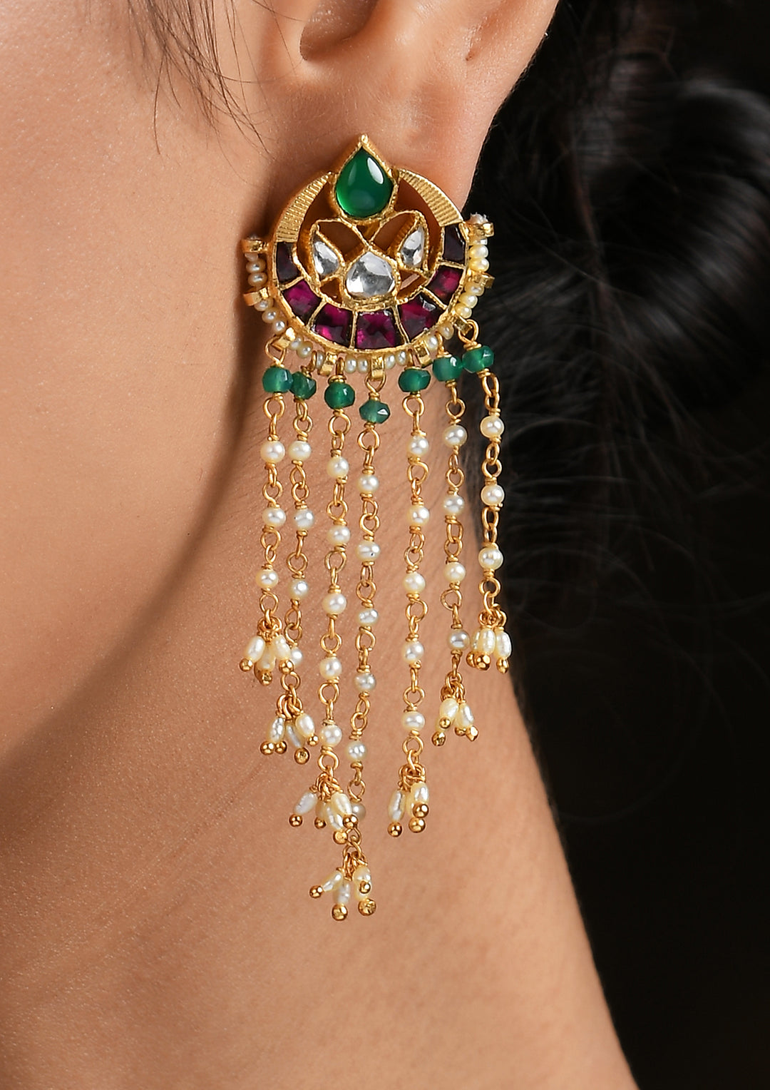 Multicolored Tear Drop Chaandbaalis With Pearls