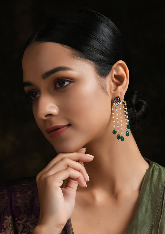 Blue Meenakari Danglers Earrings with Pearls