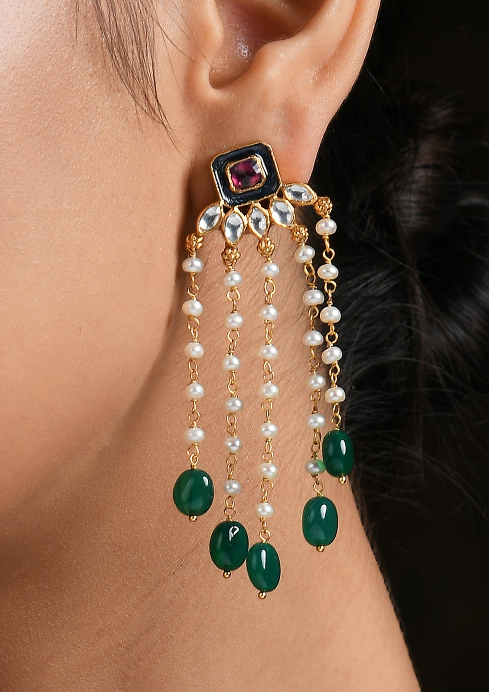 Blue Meenakari Danglers Earrings with Pearls