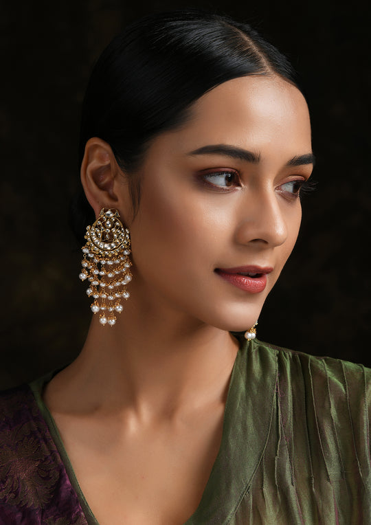 Gold Plated Pankhi Chaandbalis With Pearl Danglers
