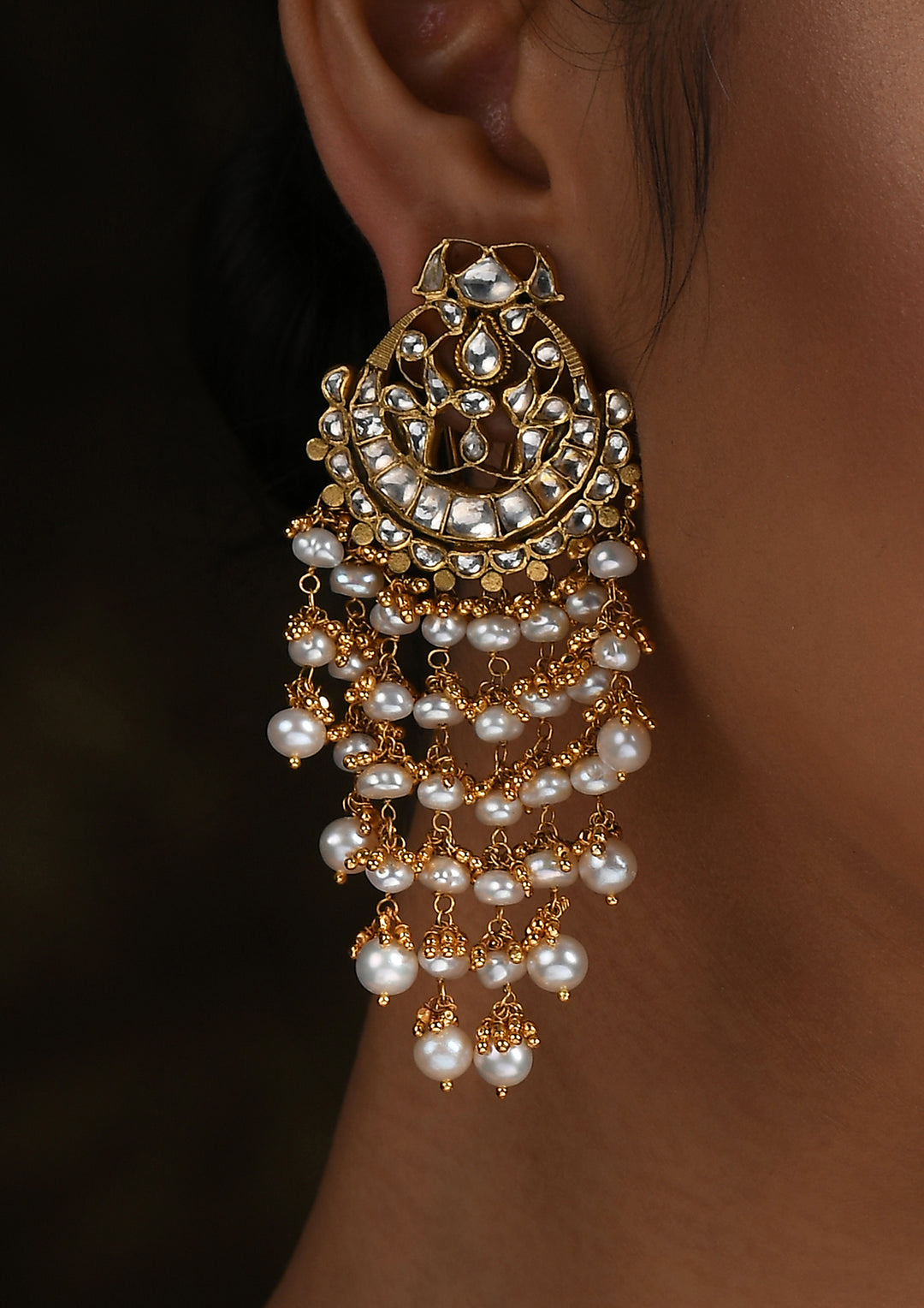 Gold Plated Pankhi Chaandbalis With Pearl Danglers