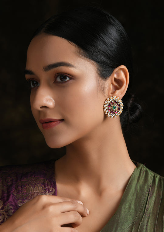Navmi Classic Bharwa Multicolored Studs With Gold Plating