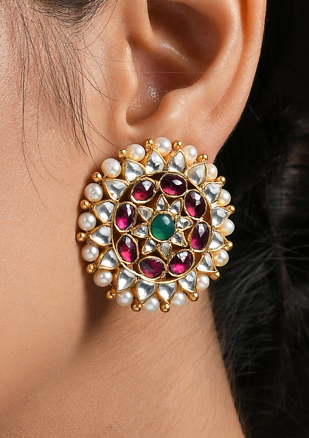 Navmi Classic Bharwa Multicolored Studs With Gold Plating
