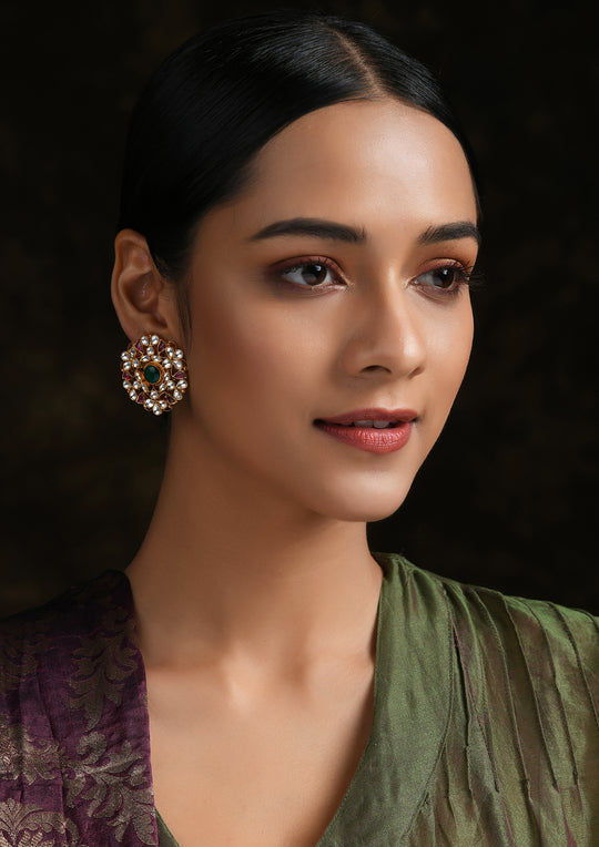 Navmi Multicolored Gold Plated Floral Studs
