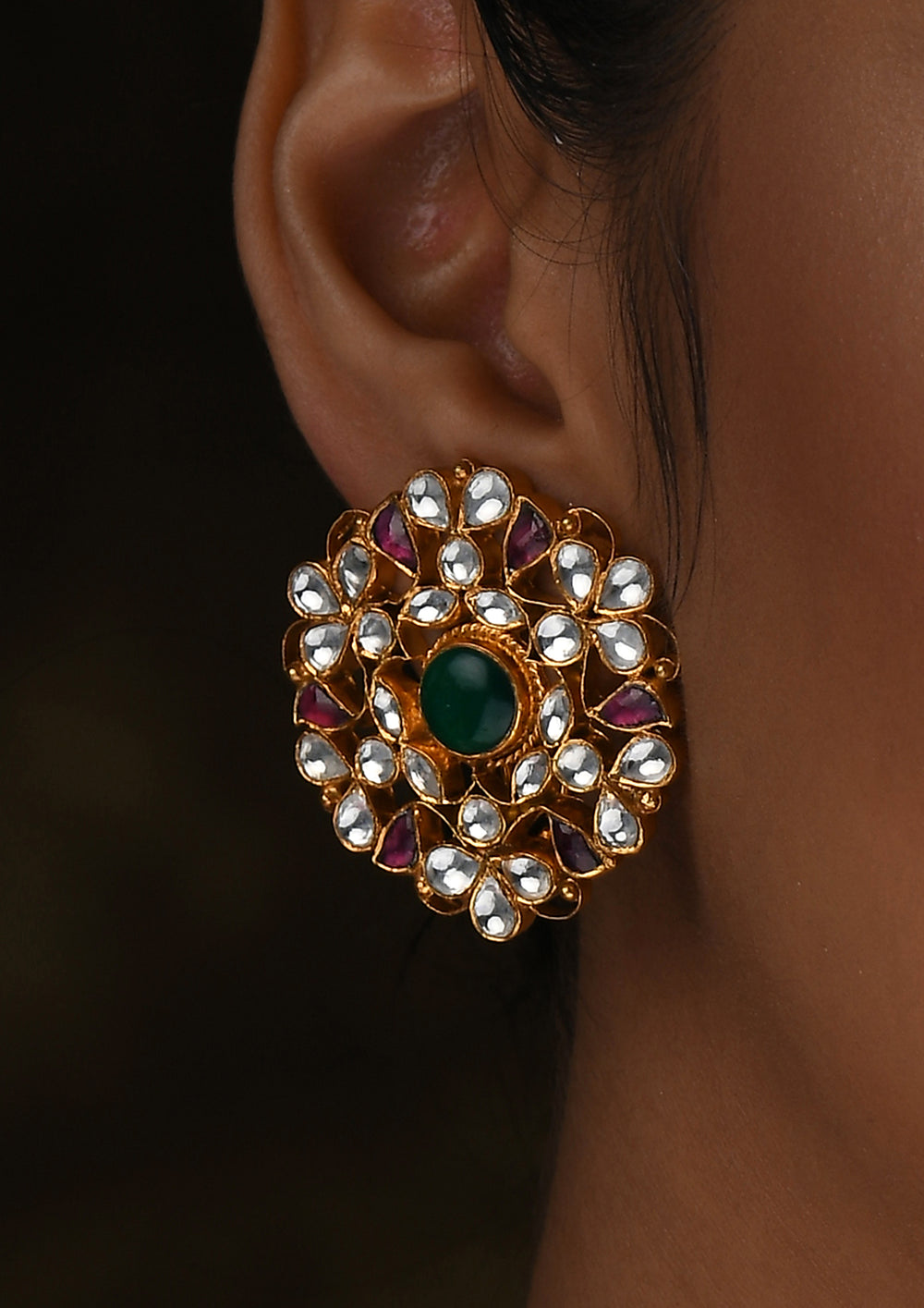 Navmi Multicolored Gold Plated Floral Studs