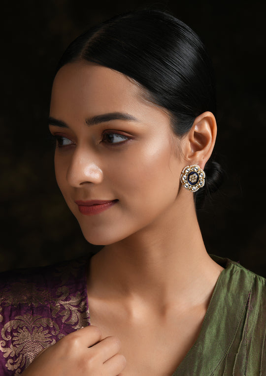 Navmi Classic Blue Meenakari Studs With Kundan