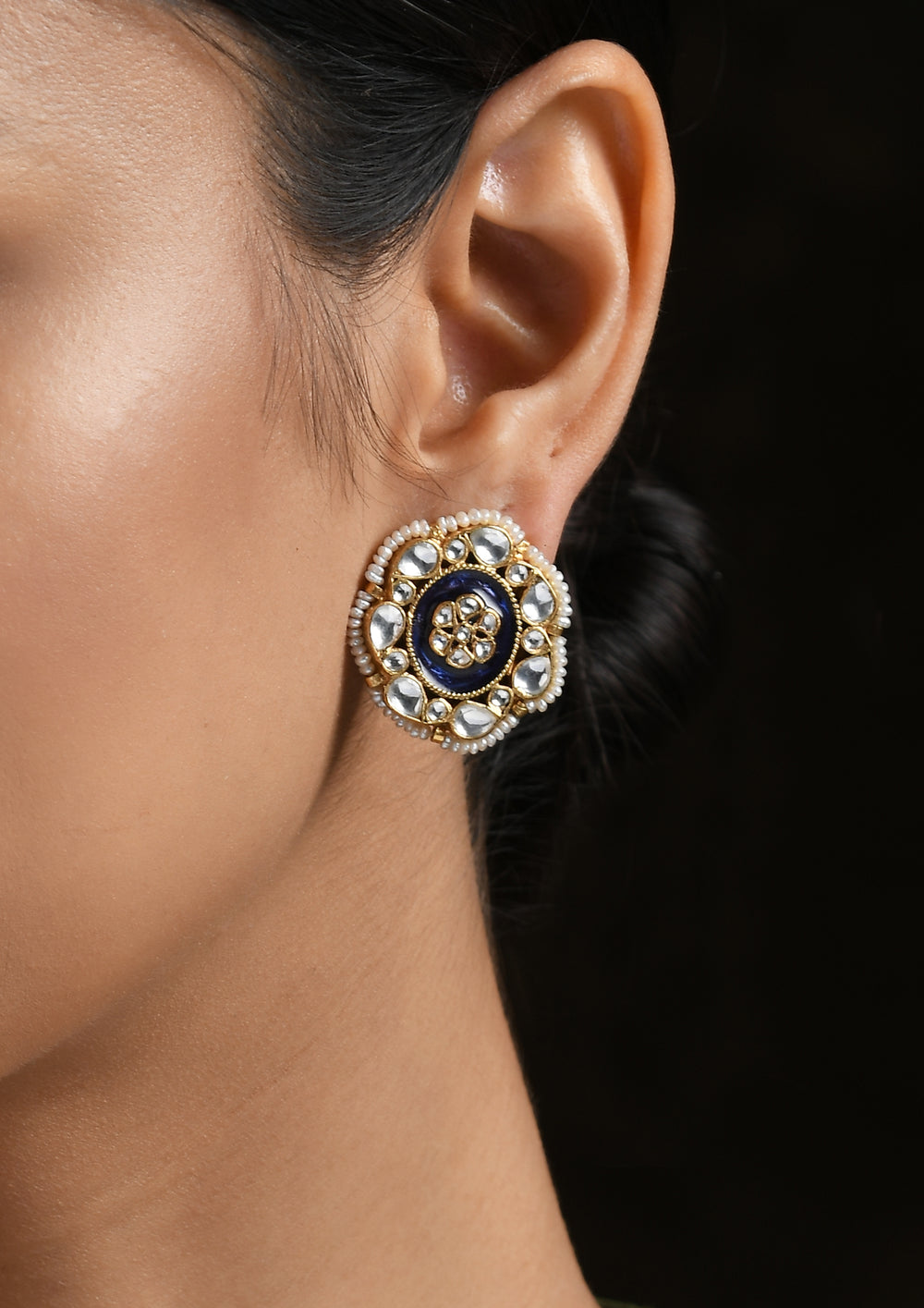 Navmi Classic Blue Meenakari Studs With Kundan