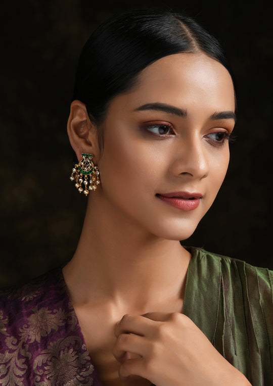 Navmi Green Goblet Chaandbalis With Pearls And Polki