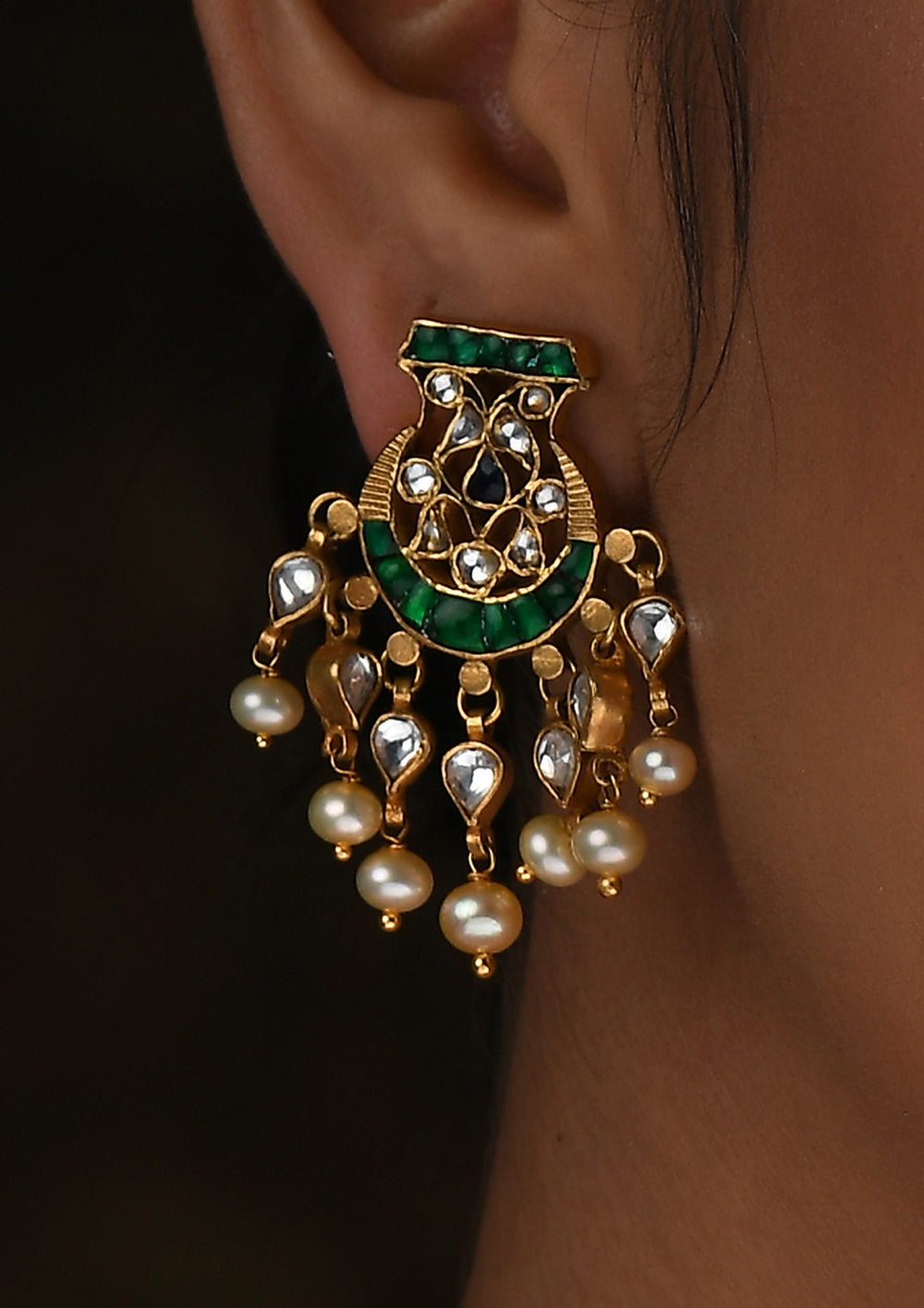 Navmi Green Goblet Chaandbalis With Pearls And Polki