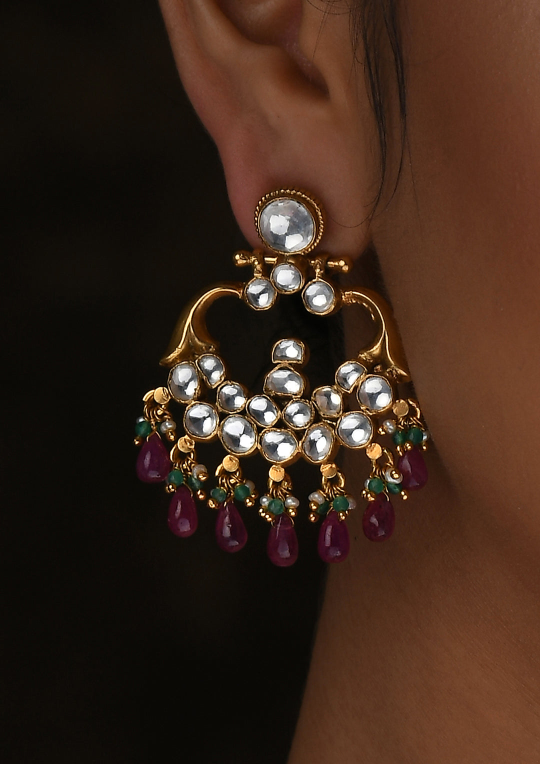 Navmi Golden Pipe Chaandbalis With Rubies