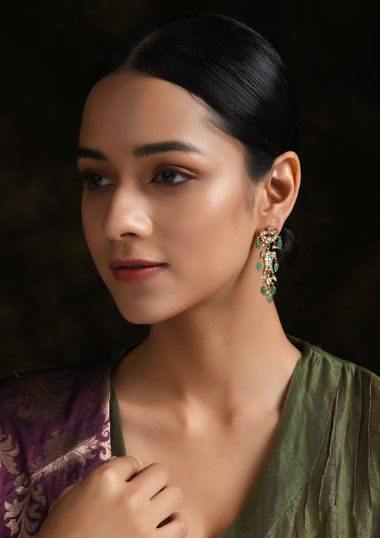 Small Macha Earrings With Semi-Emerald Drops