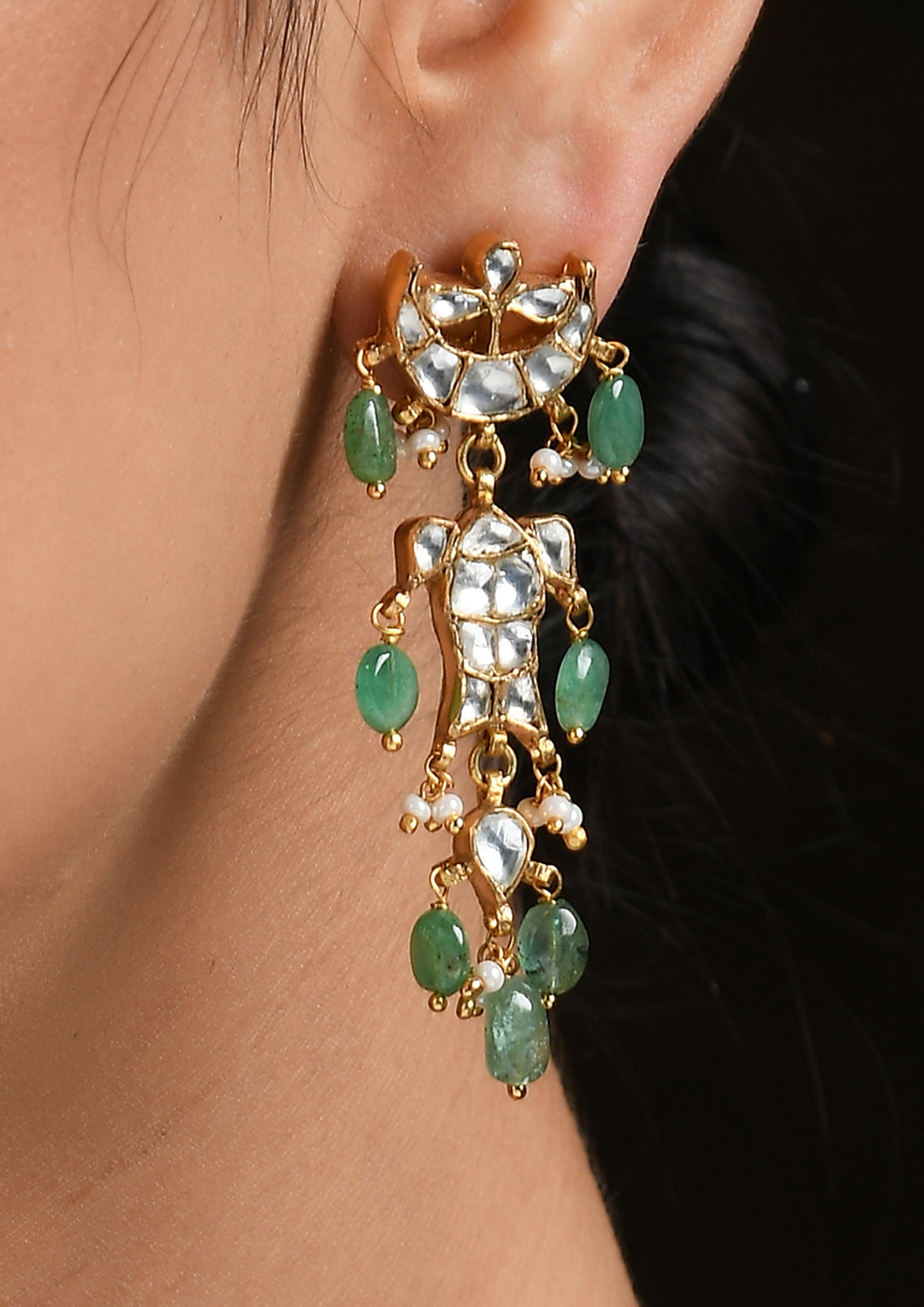 Small Macha Earrings With Semi-Emerald Drops