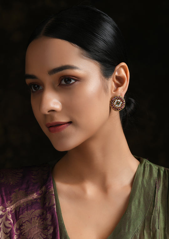 Navmi Classic Multicolored Kundan Studs With Gold Plating